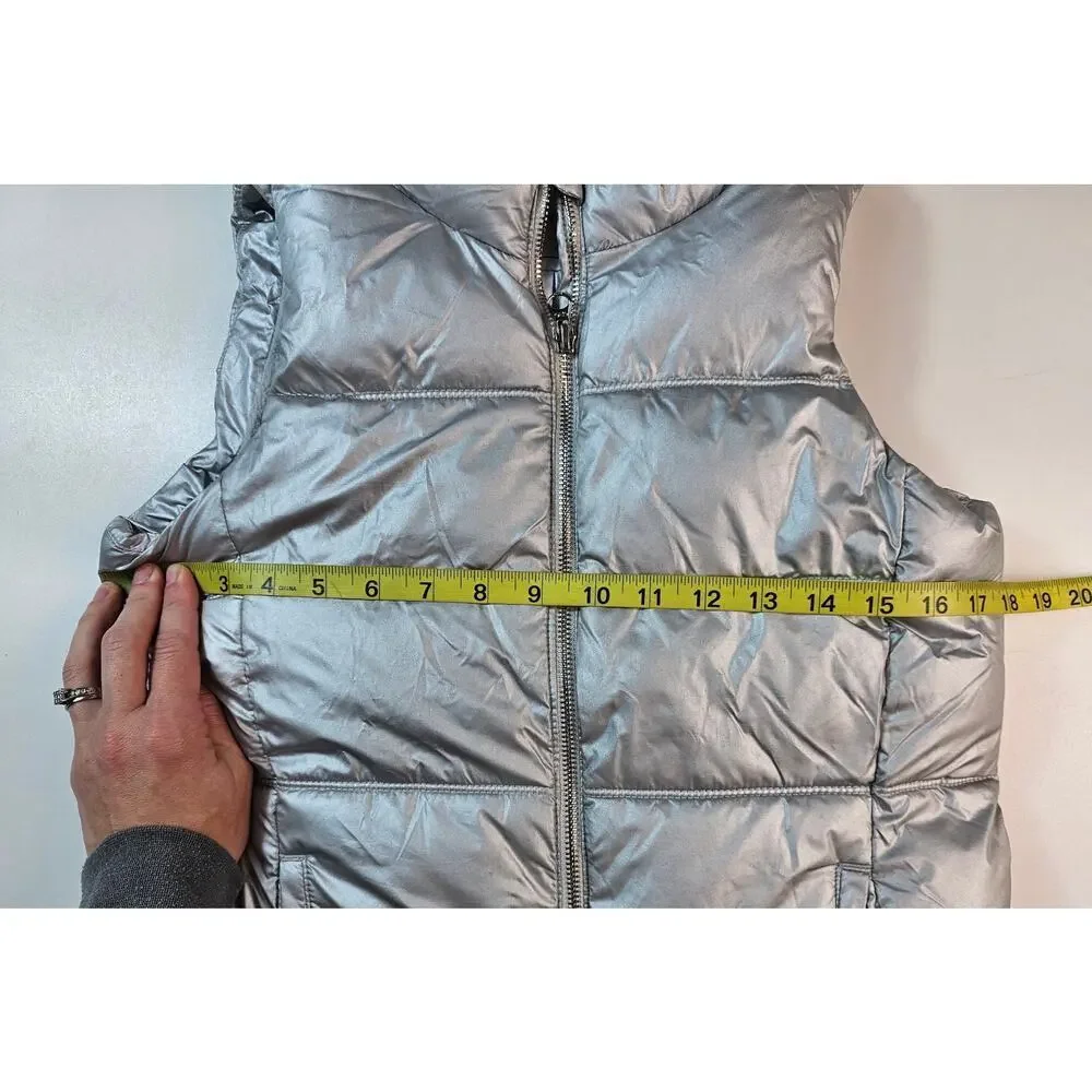 Metallic silver shiny girls XL (16) Puffer jacket vest holiday warm Christmas